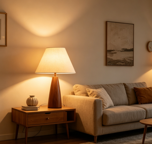 Midcentury Pleated Fabric <strong>Table</strong> Lamp Wood Base Bell Shade Flexible Simple Push Button Switch Dimmable LED Indoor <strong>Lighting</strong> - Product Image 4