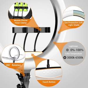 YEAH Professional 480 LED 22 pouces Ringlight 2700-7000K Dimmable RA80 <span class=keywords><strong>56</strong></span> <span class=keywords><strong>cm</strong></span> 22 pouces Selfie <span class=keywords><strong>Ring</strong></span> <span class=keywords><strong>Light</strong></span> avec trépied, support pour téléphone - Product Image 2