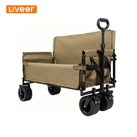 Chariot de camping 2-en-1 avec siège rembourré robuste et pliable pour la plage et les loisirs en plein air