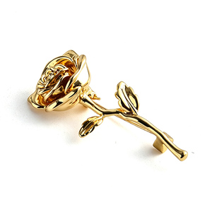 Durable Factory Direct Pretty Unique Design Rose Flower Gold Plated Metal <b>Pin</b> <b>Badge</b> - Product Image 4