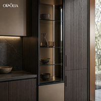 Meubles de cuisine sur mesure de luxe OPPOLIA avec îlot, ensemble d'armoires sans poignées en bois foncé pour projets résidentiels haut de gamme