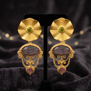Nouvelles boucles d'oreilles pendantes en or plaqué, design authentique et magnifique, pierre précieuse œil de chat grise, style ethnique pour femmes, idéales pour les fiançailles - Product Image 3
