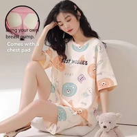 Piyama Wanita Baru dengan Pinggang Elastis untuk Musim Panas, Motif Garis Eksplosif, Lengan Pendek, dengan Bantalan Dada, Setelan 2 Potong untuk Bersantai