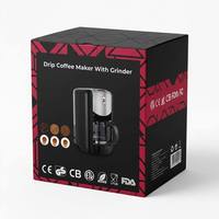 Machine à café électrique mini avec moulin intégré, boîtier en plastique, pour usage domestique, compatible café en grains et café moulu, avec filtre et pot en verre