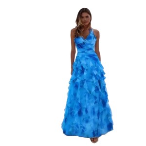 Vestido de Noche Largo Elegante de Gasa Estampada con Hombros Descubiertos, Cintura Imperio y Capa Transparente para Mujer - Product Image 5