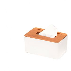 Porta Servilletas de Plástico, Caja para Pañuelos con Tapa de Bambú para Restaurante, Bar, Hotel - Product Image 3