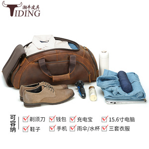 Tiding Genuine Leather <b>Backpack</b> Large Capacity Travel Bag With Shoe Compartment Unisex <b>Brown</b> Black - Product Image 3