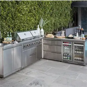 Gaya Amerika panggangan BBQ dapur luar ruangan baja nirkarat Modern BBQ Pulau dapur dengan kabinet wastafel