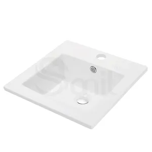 cUPC China Factory Wholesale rectangular white glossy apartment ceramic hand basin thin edge cabinet basins