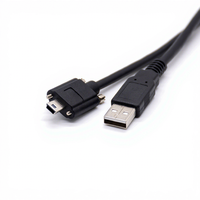 Cable USB para Cámara Industrial, USB a Mini-B, Conector Roscado, Negro, 1m, Cable Moldeado por Inyección, Cable de Transferencia de Datos para Visión Artificial