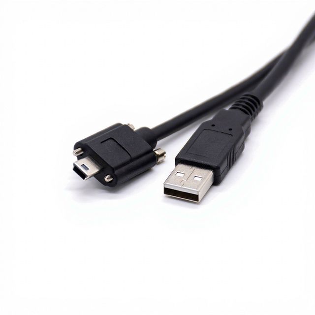 Industrial Camera USB Cable USB to Mini-B Screw-on Plug Black 1m Injection Molded Cable Data Transfer Cable for Machine Vision