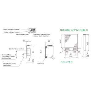 Par de Barreras de Seguridad AkuSense PTZ-R400N, Cobertura de 400 mm, 0.1-20 m, NPN, Modo IR de 860 nm, IP65, -25~+55°C, Entrada para AGV/Cinta Transportadora - Product Image 2