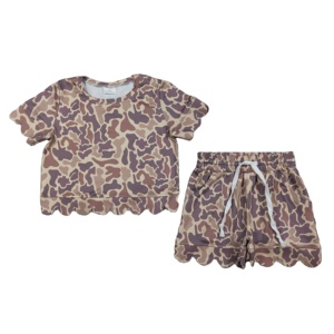 Conjuntos de Ropa de Camuflaje RTS para Niñas, Camiseta con Borde Festoneado y Pantalones Cortos de Verano, Conjuntos a Juego para Hermanas, Ropa Infantil - Product Image 1