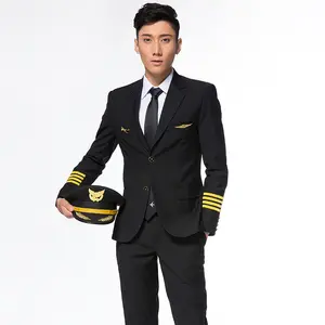 Havacılık üniforma takım elbise kaptan üniforma erkek hava pilot üniforma yıllık performans ince takım elbise ceket