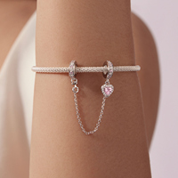 Breloque en forme de cœur plaqué argent avec pendentif en strass de cristal rose pour femmes, cadeau de bijoux romantique
