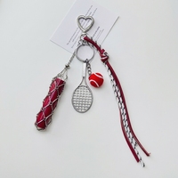 Mini raquette de tennis, pendentif batte de baseball, porte-clés en corde tressée, sac en filet en acier inoxydable, chaîne à rouge à lèvres, accessoires de pendentif