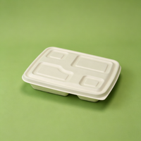 Contenant alimentaire jetable personnalisé en bagasse à 4 compartiments, biodégradable, pour plats à emporter et dîners, vente en gros