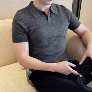 เสื้อโปโลแขนสั้นเข้ารูปสำหรับผู้ชาย, เสื้อคอตตอนผสมกาแฟสีน้ำตาลระบายอากาศ MLXL2XL3XL - Product Image 3