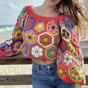 Maglione da <span class=keywords><strong>donna</strong></span> stile esotico etnico bohémien abbigliamento Casual lavorato <span class=keywords><strong>a</strong></span> maglia corta in puro stile fatto <span class=keywords><strong>a</strong></span> <span class=keywords><strong>mano</strong></span> - Product Image 4