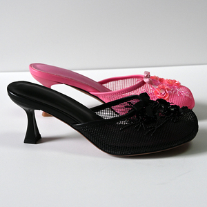 2024 Custom Round Toe Luxury High <strong>Heel</strong> Sandals Women Pvc Net <strong>Flowers</strong> slippers <strong>Heels</strong>
