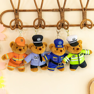 Firefighter <b>Bear</b> Plush Toy 15cm Keychain Doll Traffic Police Blue Sky Rescue <b>Cute</b> Teddy Unisex Gift for Kids - Product Image 1