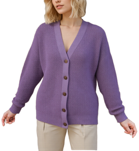 Pull tricoté à col en v pour femme, couleur unie, manches longues, boutons sur le devant, pull décontracté respirant, vêtements d'automne pour femmes - Product Image 1
