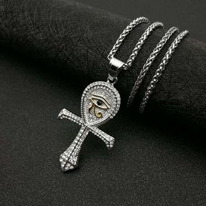 Eye Of Horus Ankh Pendant Necklace Stainless Steel Gold Plated Diamond Encrusted Unisex Hip Hop Jewelry Gift - Product Image 2