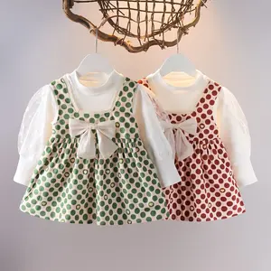Robe de princesse avec nœud papillon, à pois, pour bébé fille de 1 an, nouvelle collection printemps 2023, vente en gros