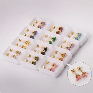 أقراط يدوية الصنع 2022، أحدث إصدار، 12 زوج/مجموعة، أقراط خمس نجوم مع كرات كريستالية متنوعة، مطلية بالذهب من التيتانيوم - Product Image 1