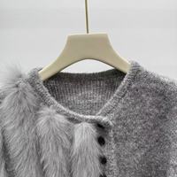 À la mode dame hiver chaud à manches longues Slim Fit ouvert poitrine courte fourrure O cou pull manteau