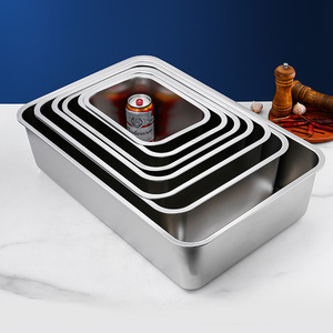 Stainless Steel Square Pan Deep Rectangular Flat Bottom Rice <b>Steamer</b> Household Bowl With Lid Hotel Food Use - Product Image 1