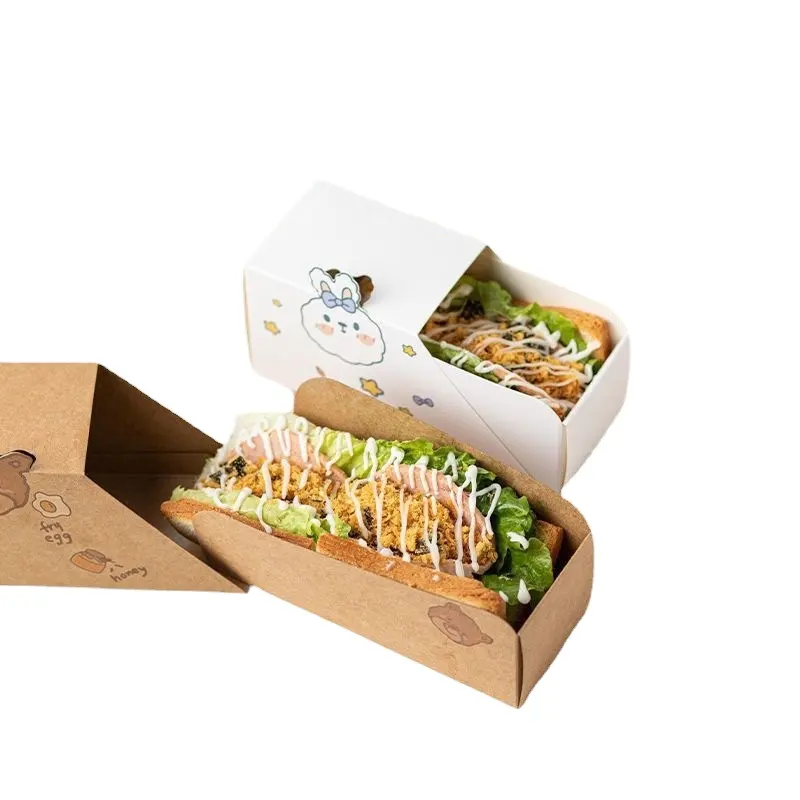 Экологичный уникальный дизайн, крафт-бумажная коробка для тако, сэндвич-печенья, Круассанов, хлеба, макарон, упаковка