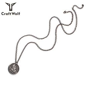 Craft Wolf Fashion Jewelry Bronze Vintage Silver Women Men Stainless Steel Embossed <strong>Coin</strong> Chain <strong>Necklace</strong> - Product Image 2
