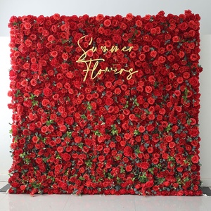 Nouvelle <span class=keywords><strong>tendance</strong></span> 2025, décoration de mariage en rose rouge artificielle, rideau de fleurs enroulable 5D, mur de fleurs - Product Image 3