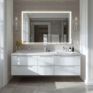 Meuble de salle de bain moderne avec tiroirs muraux, armoire en ardoise, vasque et miroir LED, ensemble personnalisé pour hôtel - Product Image 3