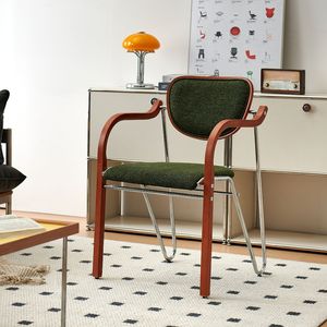 Chaise de salle à manger en bois massif de style vintage avec dossier rembourré en tissu, design minimaliste, pour la maison, le café, la bibliothèque - Product Image 3