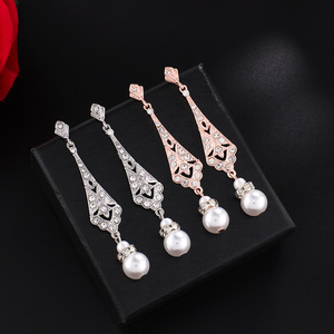 Böhmischer Damen schmuck Großhandels preis Mode Vielseitiges Diamant-Set Bräute <span class=keywords><strong>Prom</strong></span> Hochzeit Langer Perlen ohrring - Product Image 6