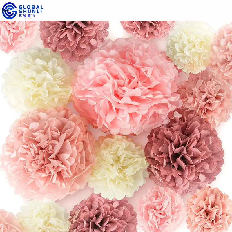 Global Shunli Papieren Bloemen Pom Poms Decoraties Roze Rood Tissue Papieren Bloemen Ballen Set Voor Party Decoratie