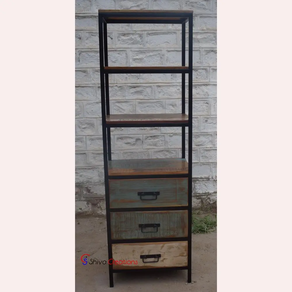 Индийский промышленный винтажный Стильный Железный деревянный книжный шкаф Jodhpur, полка для хранения