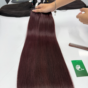 Bone Straight Full Cuticle Soft Virgin Natural <b>Burgundy</b> Red Silky Straight Bulk Hair Bundles Vietnamese Human Hair - Product Image 2