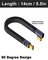 Câble de charge rapide USB-C tressé TPE de 5 pouces, 240W 40Gbps, plat et flexible, à angle droit, PD 3.1 pour iPhone 15 et S23