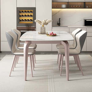 Set Tavolo da Pranzo Rettangolare Moderno in Pietra Sinterizzata Italiana con 6 Sedie Oro Rosa e <span class=keywords><strong>Gambe</strong></span> in Acciaio Inox, Assemblato <span class=keywords><strong>per</strong></span> Casa e Ristorante - Product Image 6