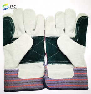 Taller de mantenimiento mecánico, guantes de trabajo de cuero dividido de piel de vaca reforzada con tela trasera a rayas con puño de seguridad de goma - Product Image 4