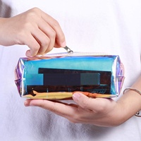 Sac à cosmétiques personnalisé pour femmes, fermeture éclair, PVC, écologique, PU, portable, imperméable, holographique, arc-en-ciel, tendance, lettre
