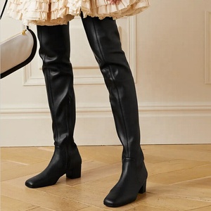 Botas Largas de Tacón Bajo Cuadrado de 4 cm para Mujer, Talla Grande US 13, Color Marrón, Botines de Cuero por Encima de la Rodilla para Dama - Product Image 2