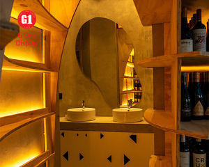 Comptoir de bar personnalisé en bois et marbre avec éclairage LED moderne, design de bar à vin, restaurant, pub - Product Image 4