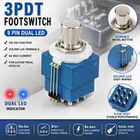 Sakelar Kaki 9 Pin 3PDT ON-ON dengan LED Ganda Merah Biru untuk Pedal Efek Gitar 6A Tombol Tekan Solder Lug
