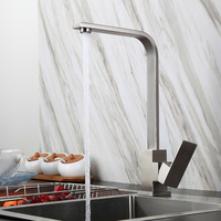 Keran Dapur Stainless Steel 304 Persegi, Keran Mixer Watermark Tapware Hitam Doff Dengan Spout Putar, Pemasangan di Dek