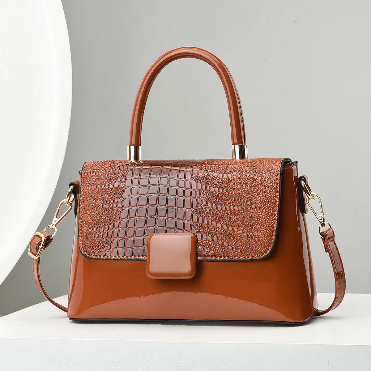 High Quality Custom Alligator Patent Leather Women Hand Bags Shoulder Crossbody Purse And Handbags