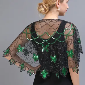 Nouvelle veste courte pour <span class=keywords><strong>femme</strong></span>, style années 1920, avec sequins, col en V, sans manches, pour soirée, châle, écharpe - Product Image 1